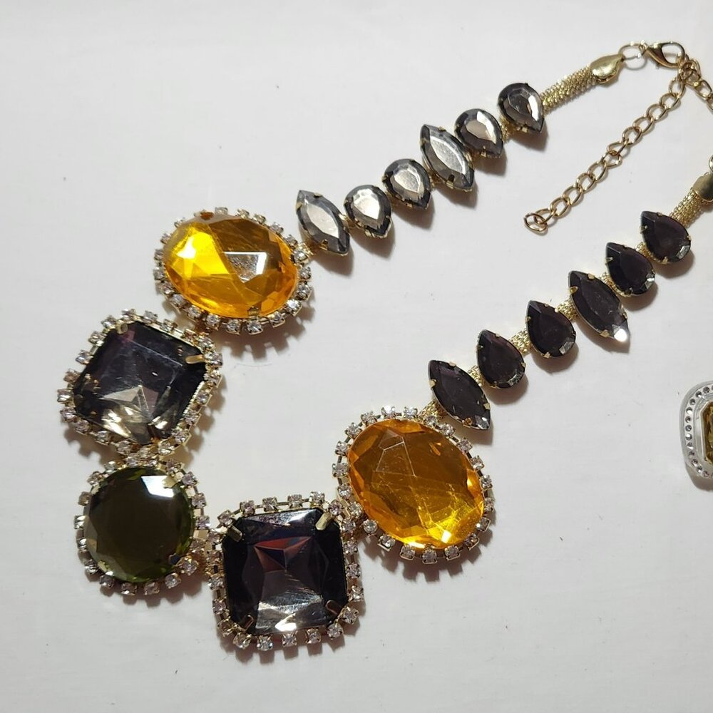 3 FOR $20 Elegant costume set gold tone purple yellow necklace earrings NWOT